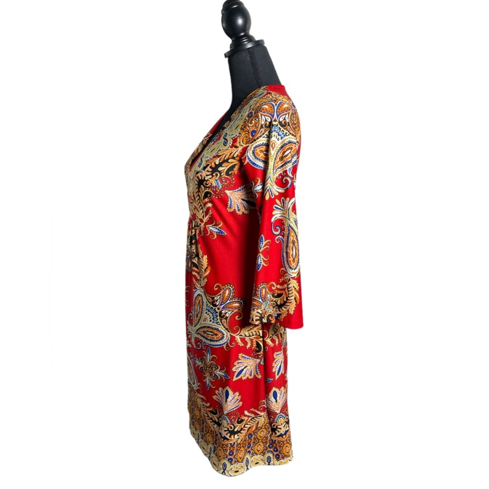 White Mark Womens Venetian Print Dress Bodycon Red Gold Medium NWOT - Picture 5 of 7